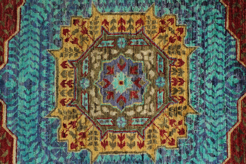 7x10 Turquoıse and Navy Turkish Tribal Rug