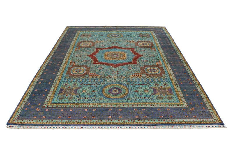 7x10 Turquoıse and Navy Turkish Tribal Rug