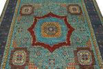 7x10 Turquoıse and Navy Turkish Tribal Rug