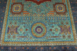 7x10 Turquoıse and Navy Turkish Tribal Rug