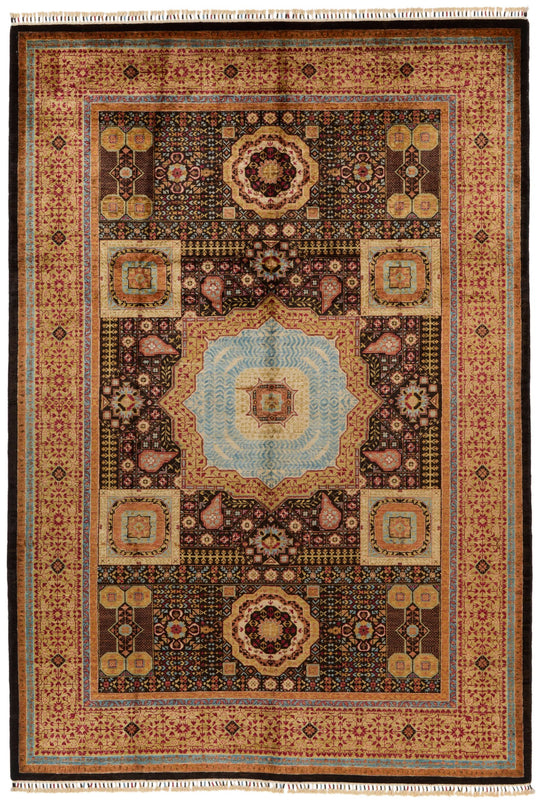 7x10 Black and Gold Turkish Tribal Rug