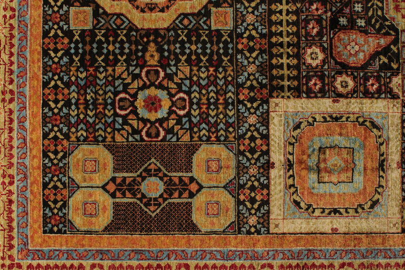7x10 Black and Gold Turkish Tribal Rug