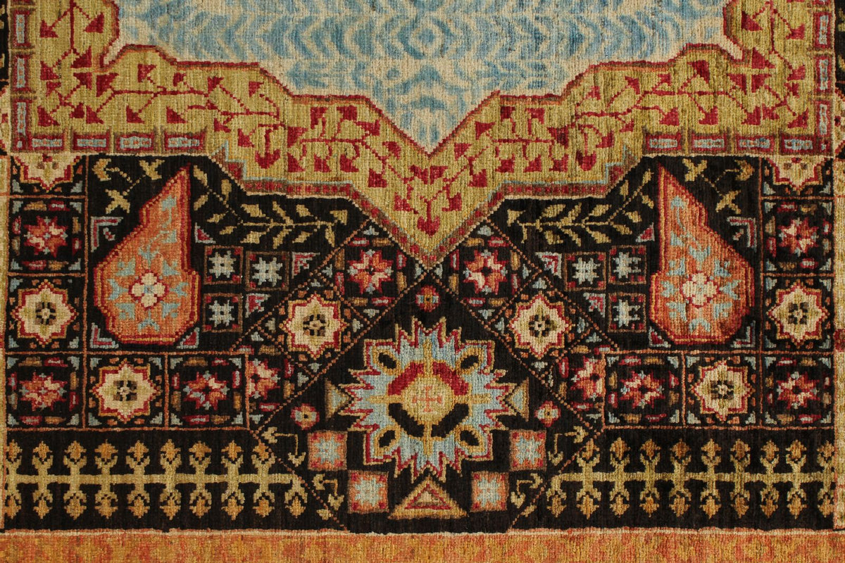 7x10 Black and Gold Turkish Tribal Rug