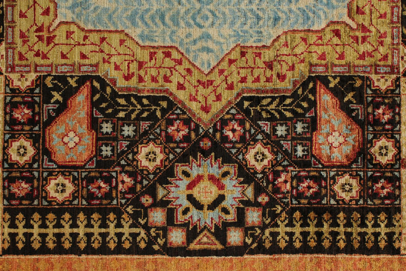 7x10 Black and Gold Turkish Tribal Rug