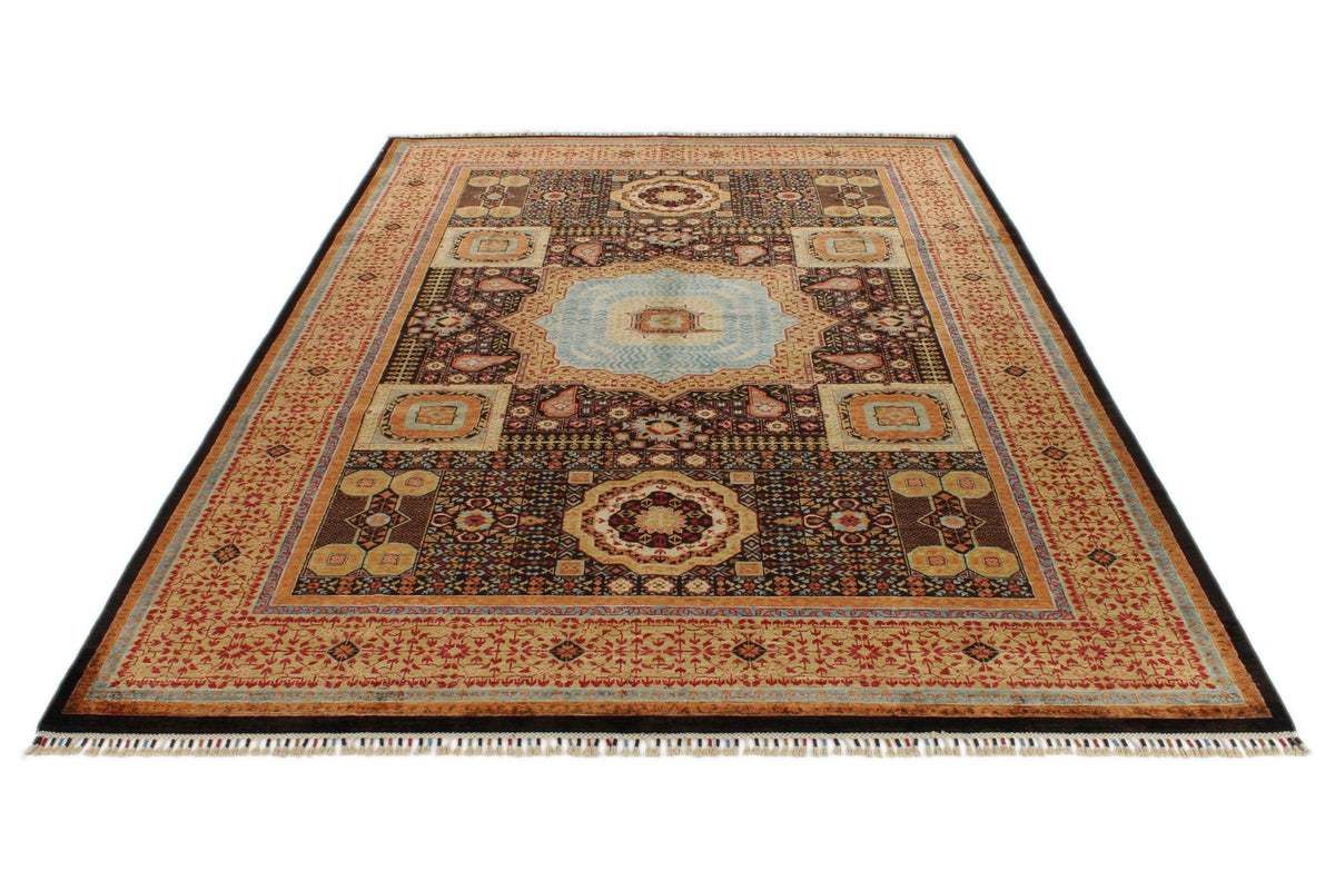 7x10 Black and Gold Turkish Tribal Rug