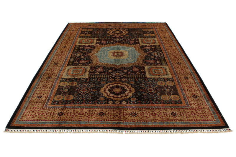 7x10 Black and Gold Turkish Tribal Rug