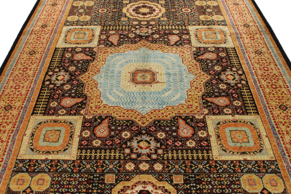 7x10 Black and Gold Turkish Tribal Rug