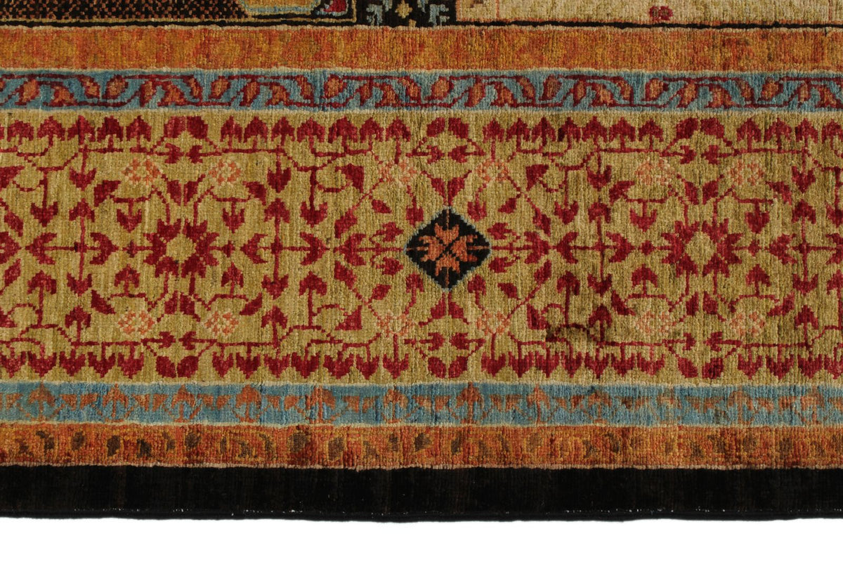 7x10 Black and Gold Turkish Tribal Rug