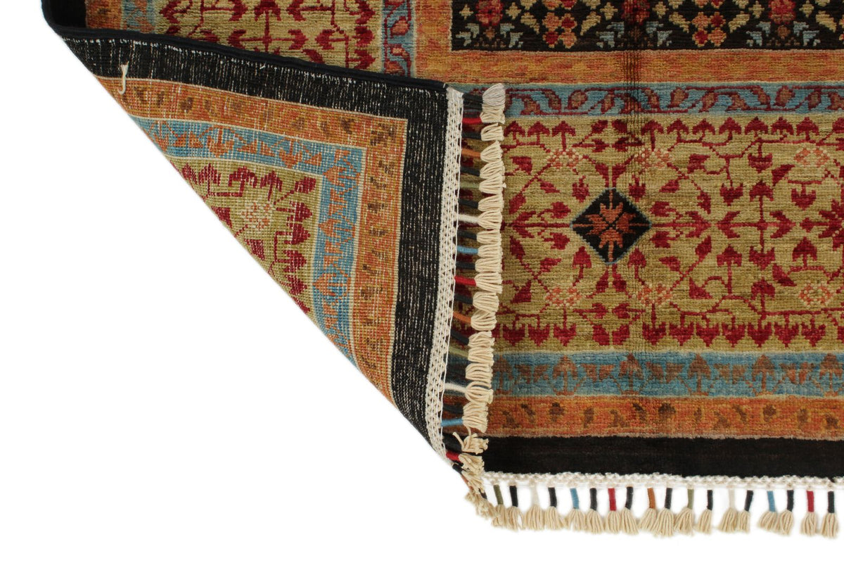 7x10 Black and Gold Turkish Tribal Rug