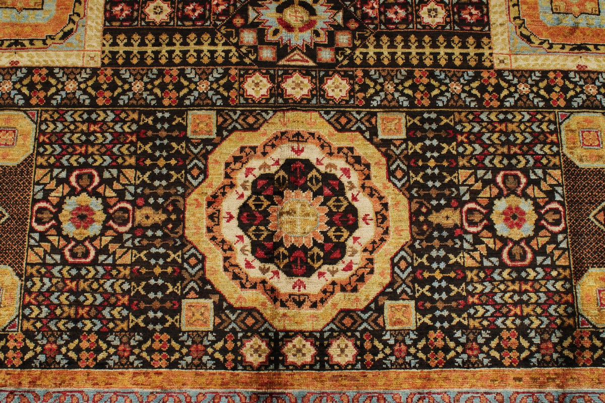 7x10 Black and Gold Turkish Tribal Rug