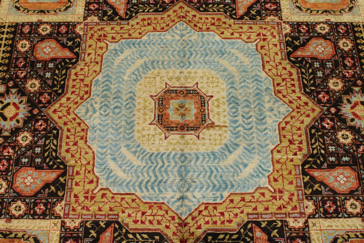 7x10 Black and Gold Turkish Tribal Rug