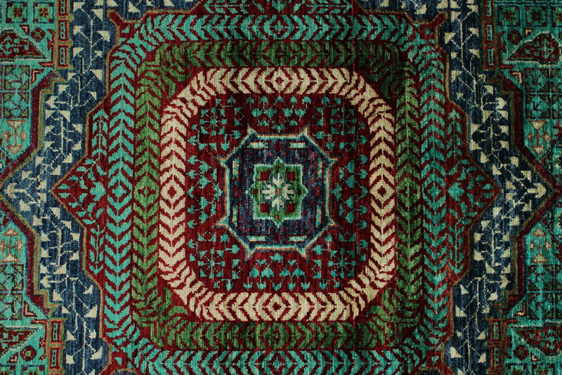 7x10 Light Blue and Navy Turkish Tribal Rug