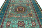 7x10 Light Blue and Navy Turkish Tribal Rug