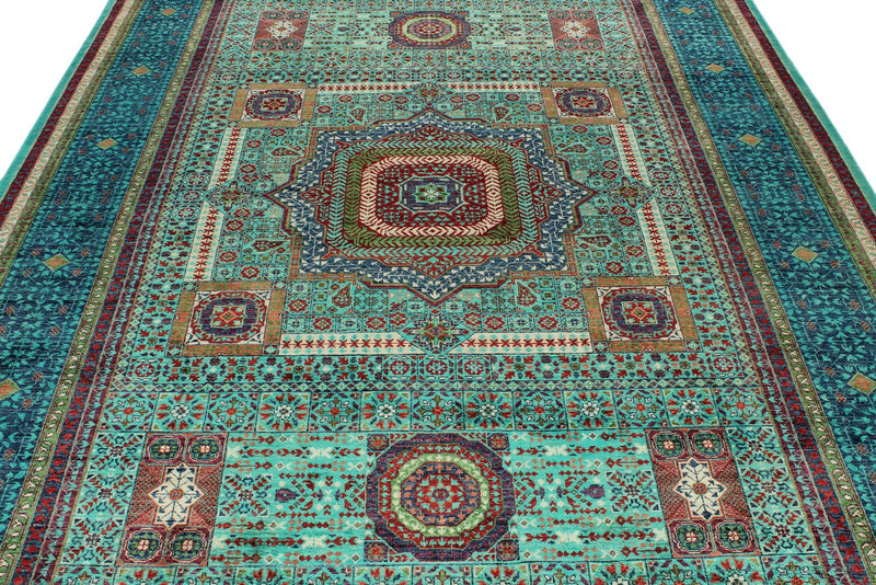 7x10 Light Blue and Navy Turkish Tribal Rug