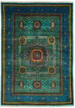 7x10 Green and Blue Turkish Tribal Rug