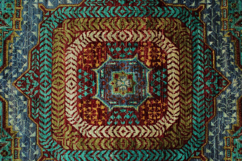 7x10 Green and Blue Turkish Tribal Rug