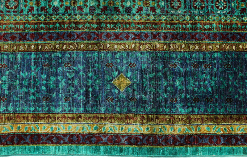 7x10 Green and Blue Turkish Tribal Rug