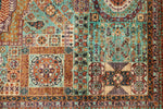 7x10 Green and Rust Turkish Tribal Rug