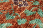 7x10 Green and Rust Turkish Tribal Rug