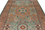 7x10 Green and Rust Turkish Tribal Rug