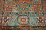 7x10 Green and Rust Turkish Tribal Rug