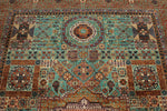 7x10 Green and Rust Turkish Tribal Rug