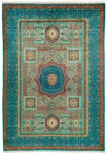 7x10 Light Green and Blue Turkish Tribal Rug