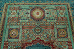 7x10 Light Green and Blue Turkish Tribal Rug