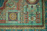 7x10 Light Green and Blue Turkish Tribal Rug