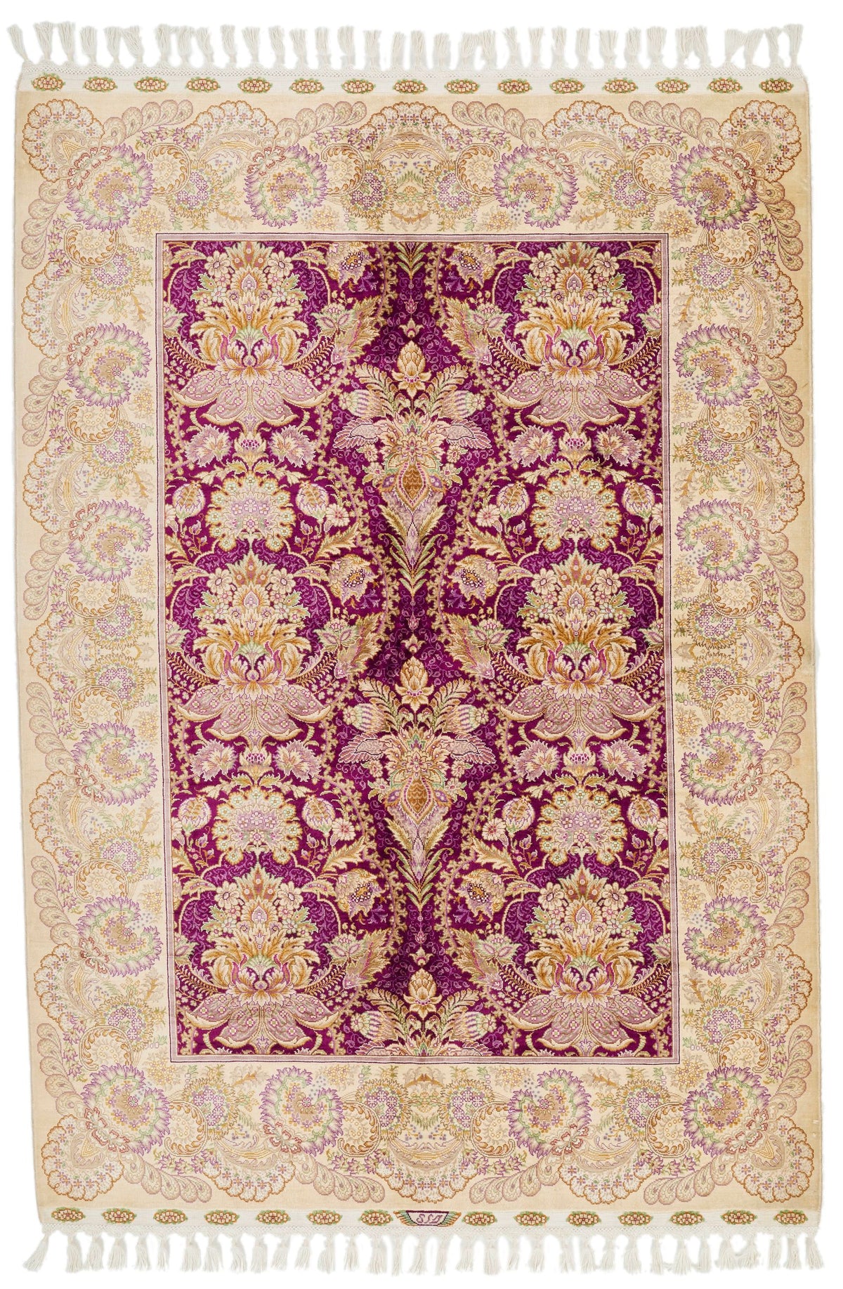 5x7 Purple and Ivory Turkish Silk Rug