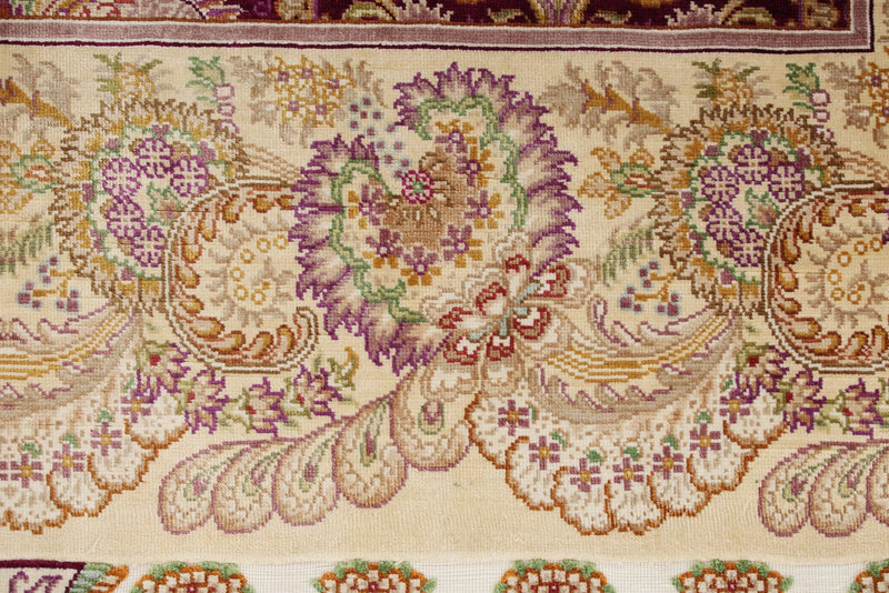 5x7 Purple and Ivory Turkish Silk Rug