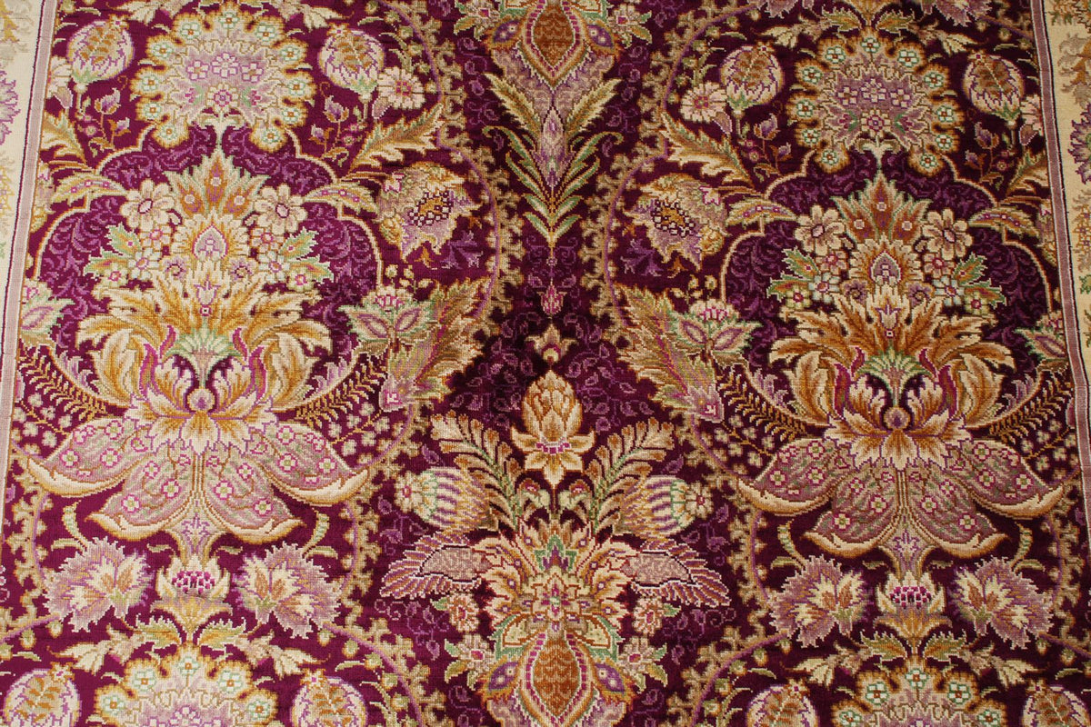 5x7 Purple and Ivory Turkish Silk Rug