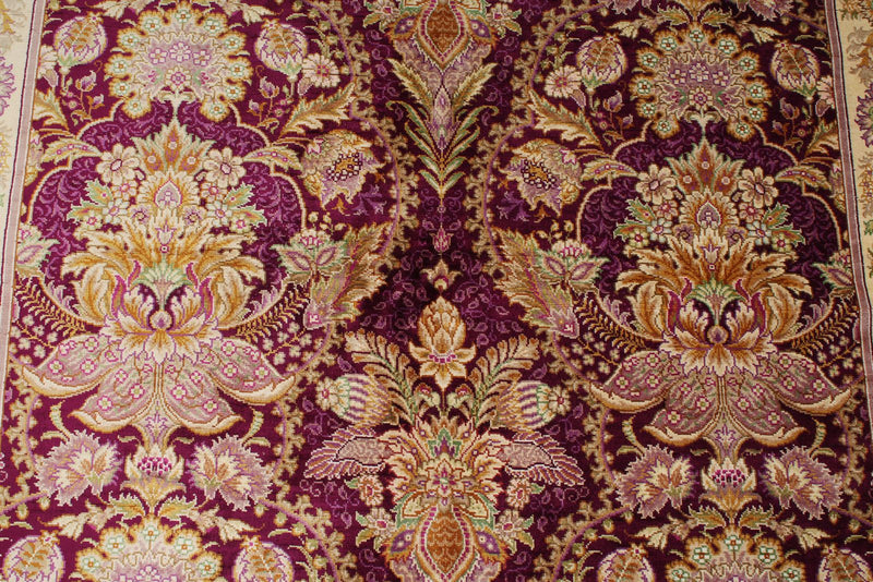 5x7 Purple and Ivory Turkish Silk Rug