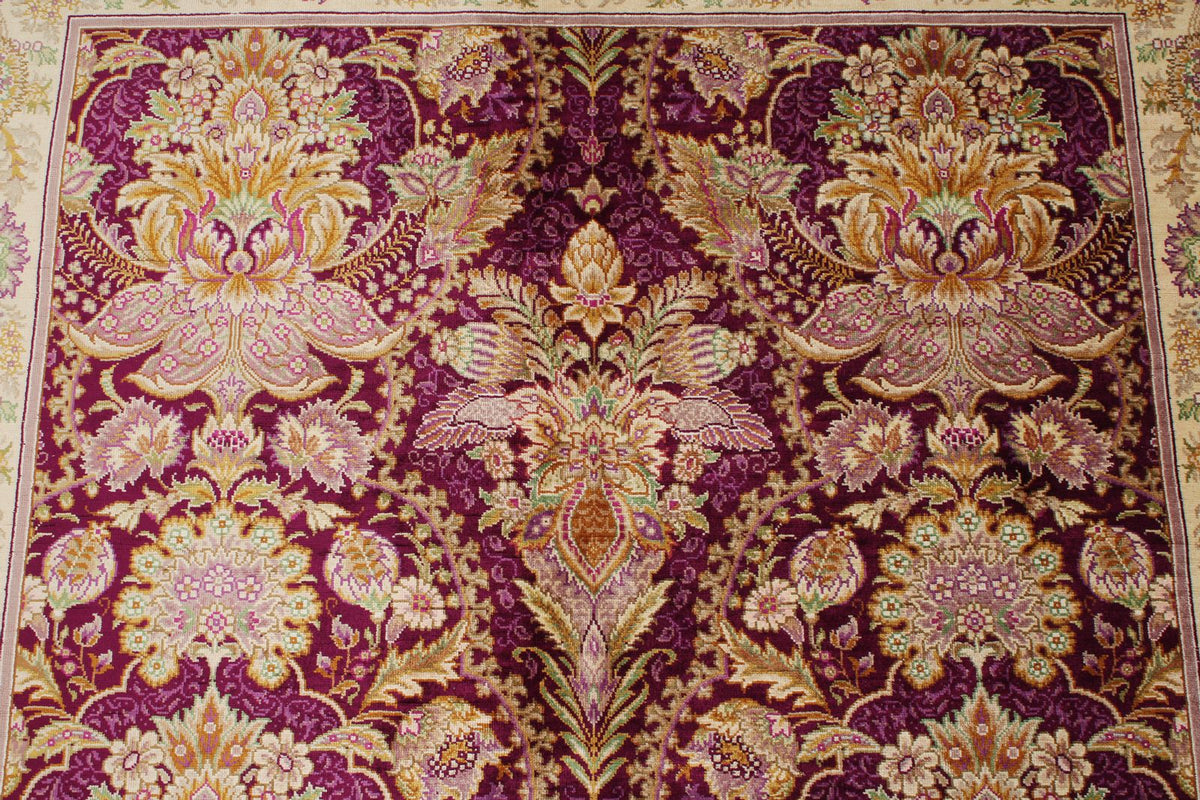 5x7 Purple and Ivory Turkish Silk Rug