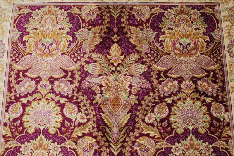 5x7 Purple and Ivory Turkish Silk Rug