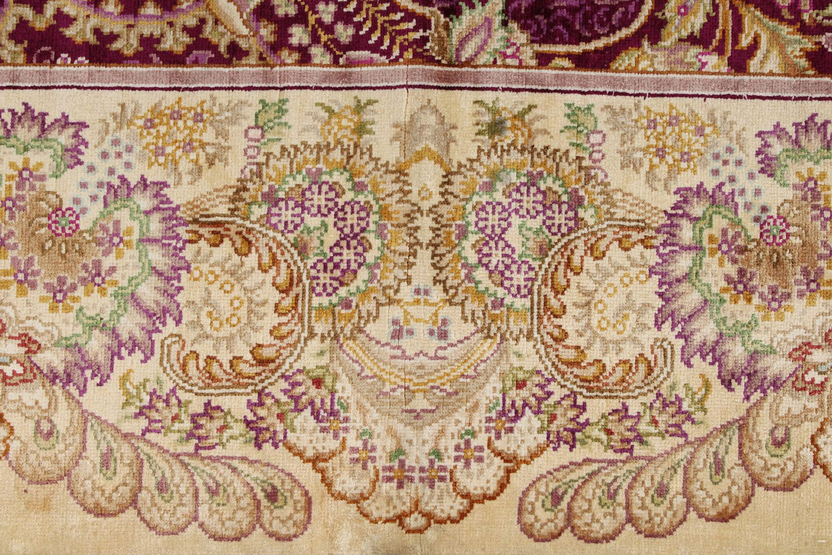5x7 Purple and Ivory Turkish Silk Rug