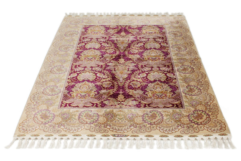 5x7 Purple and Ivory Turkish Silk Rug