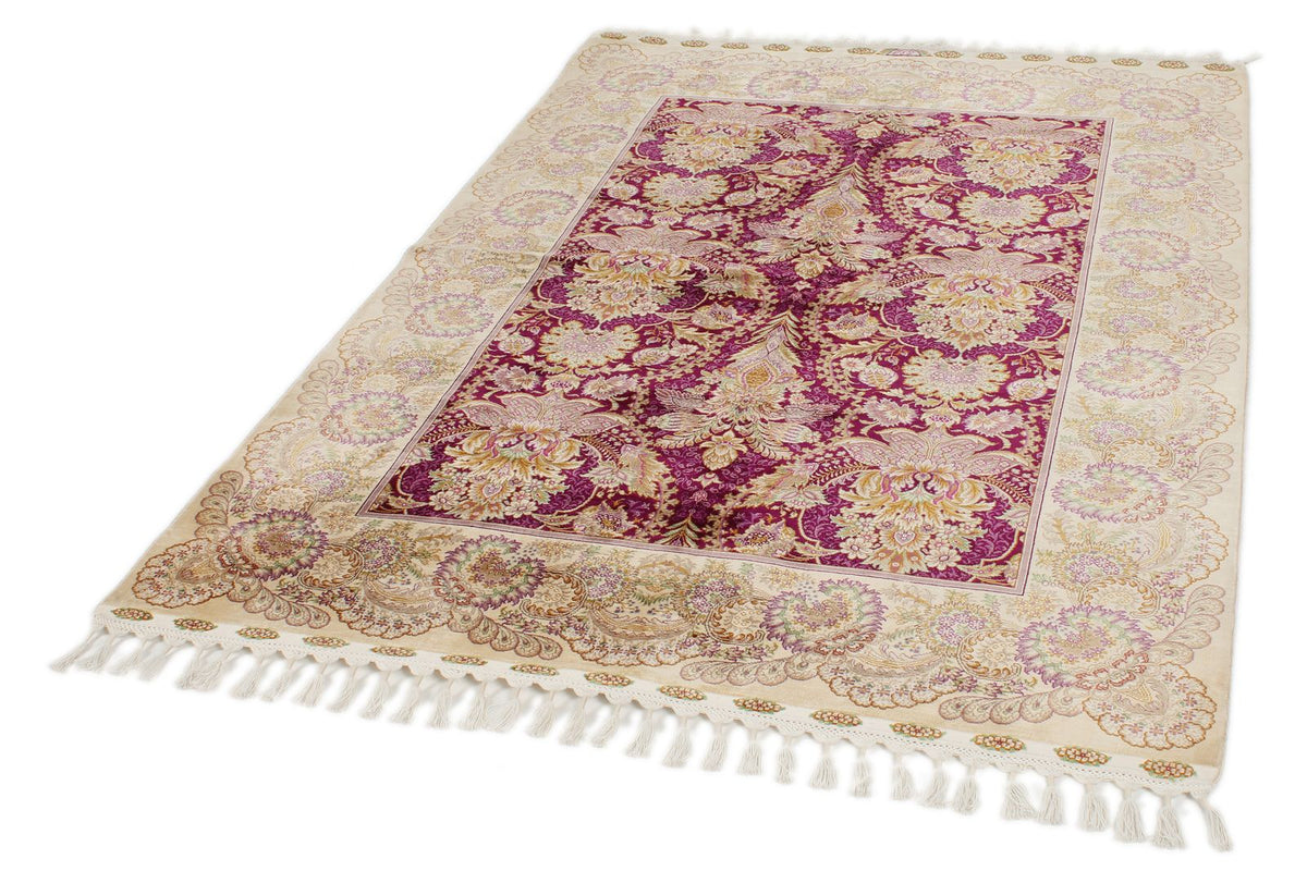 5x7 Purple and Ivory Turkish Silk Rug