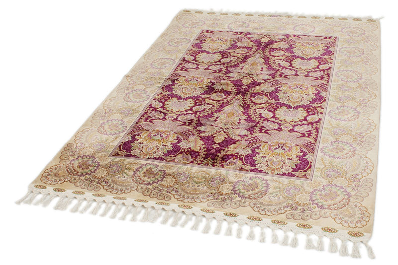 5x7 Purple and Ivory Turkish Silk Rug