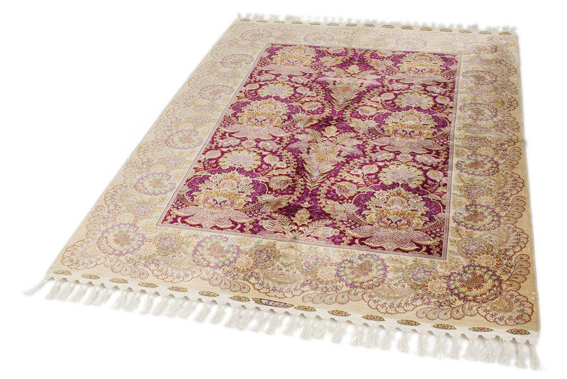 5x7 Purple and Ivory Turkish Silk Rug