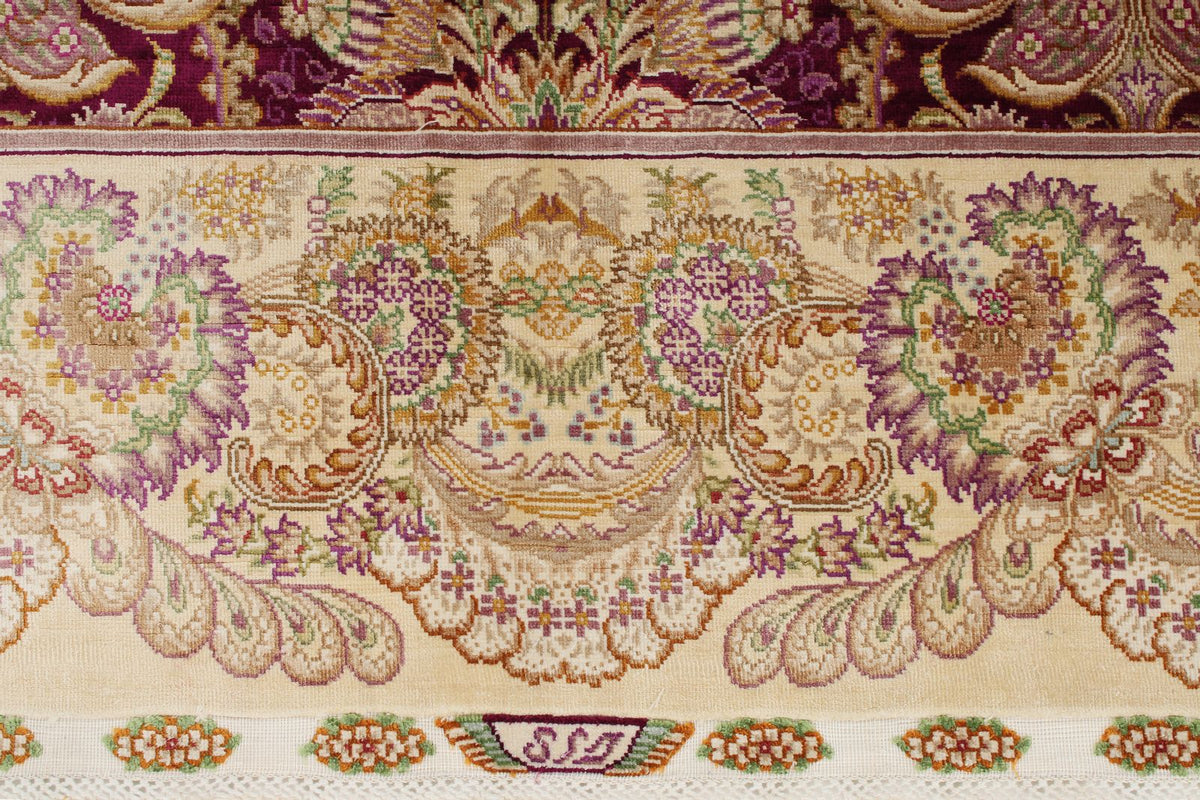5x7 Purple and Ivory Turkish Silk Rug