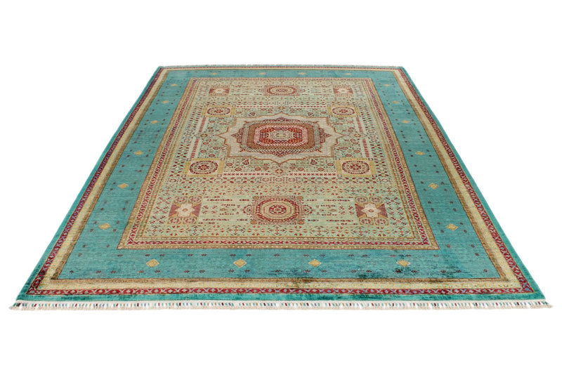 7x10 Green and Blue Turkish Tribal Rug