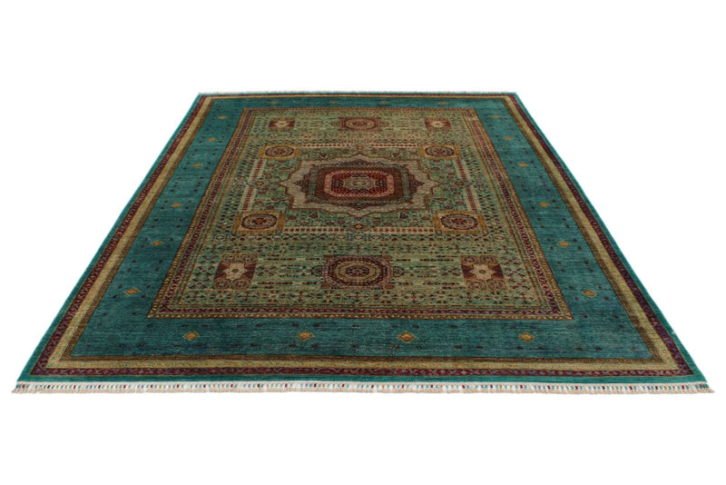 7x10 Green and Blue Turkish Tribal Rug