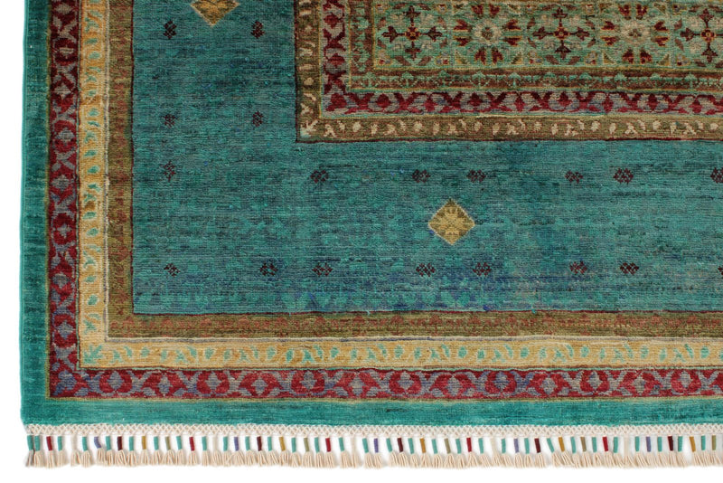 7x10 Green and Blue Turkish Tribal Rug