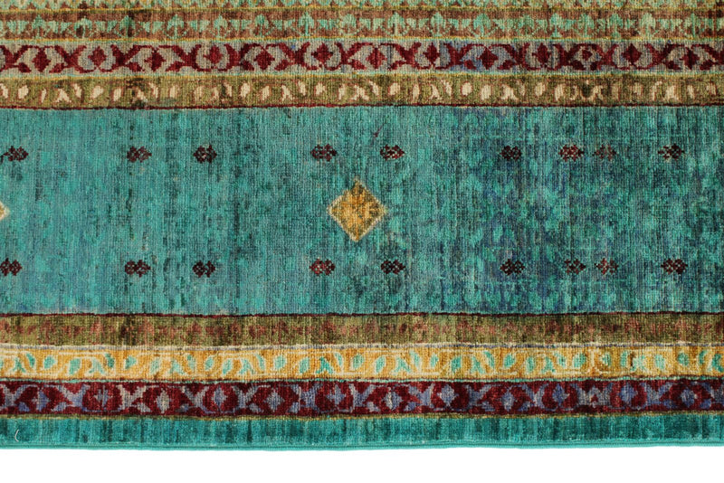 7x10 Green and Blue Turkish Tribal Rug