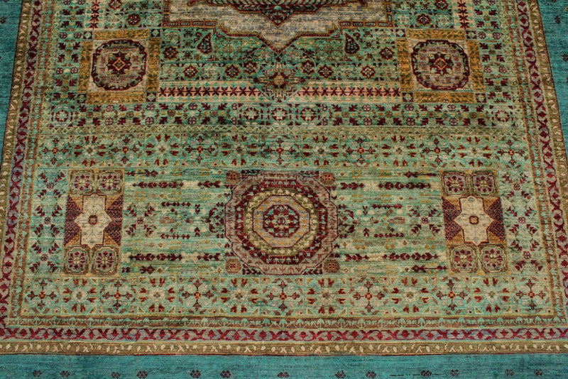 7x10 Green and Blue Turkish Tribal Rug