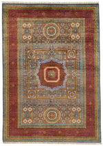 7x10 Light Blue and Red Turkish Tribal Rug