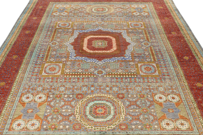 7x10 Light Blue and Red Turkish Tribal Rug