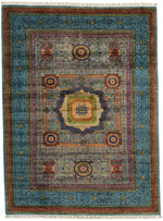 7x10 Multicolor and Blue Turkish Tribal Rug