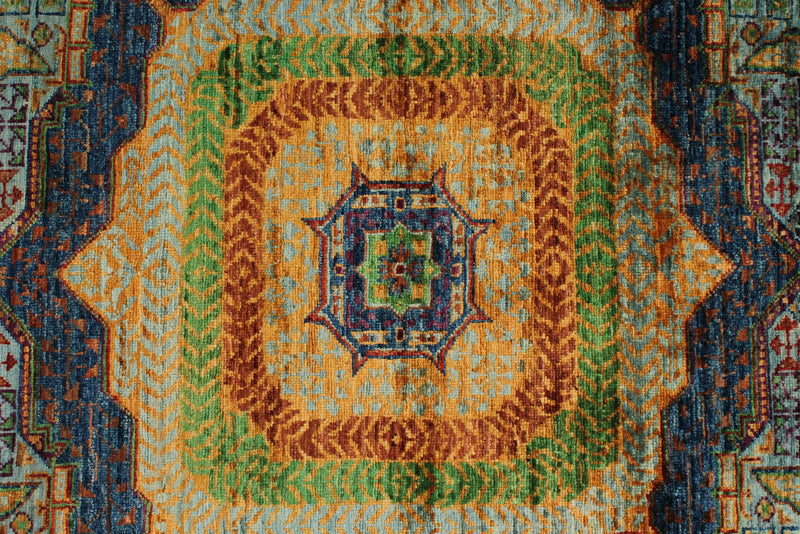 7x10 Multicolor and Blue Turkish Tribal Rug